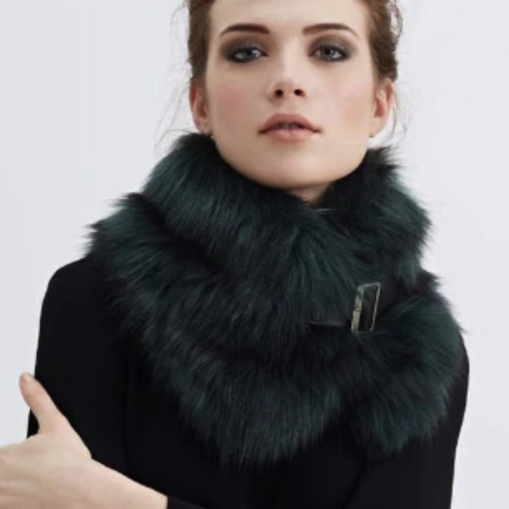 Helene Moore Faux Fur Wap Scarf Grey OS Warm Vintage Anthro